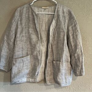 Eileen Fisher Light Gray Linen Blazer Sz M Open Front Pockets